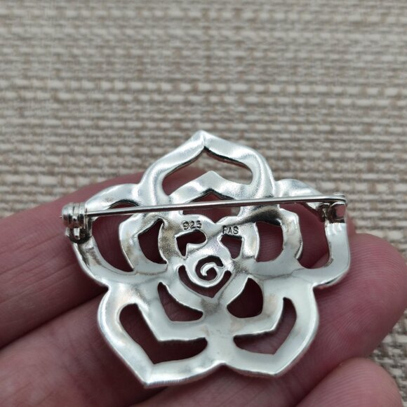 Sterling Silver Stunning Marcasite Gem Flower Pin Brooch B542 - Picture 3 of 6